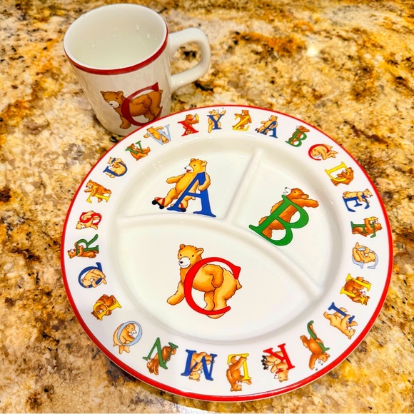 Vintage TIFFANY & CO ALPHABET BEARS Divided Plate & Cup Set Japan Never Used - Picture 4 of 13